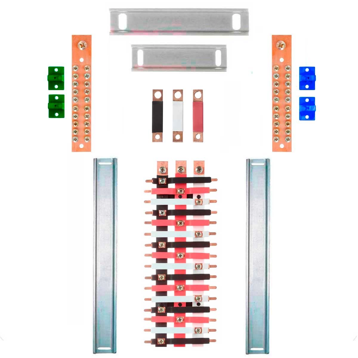 Kit Barramento Trifásico Isolado 150a Para 32 Circuitos Com Placa De Policarbonato