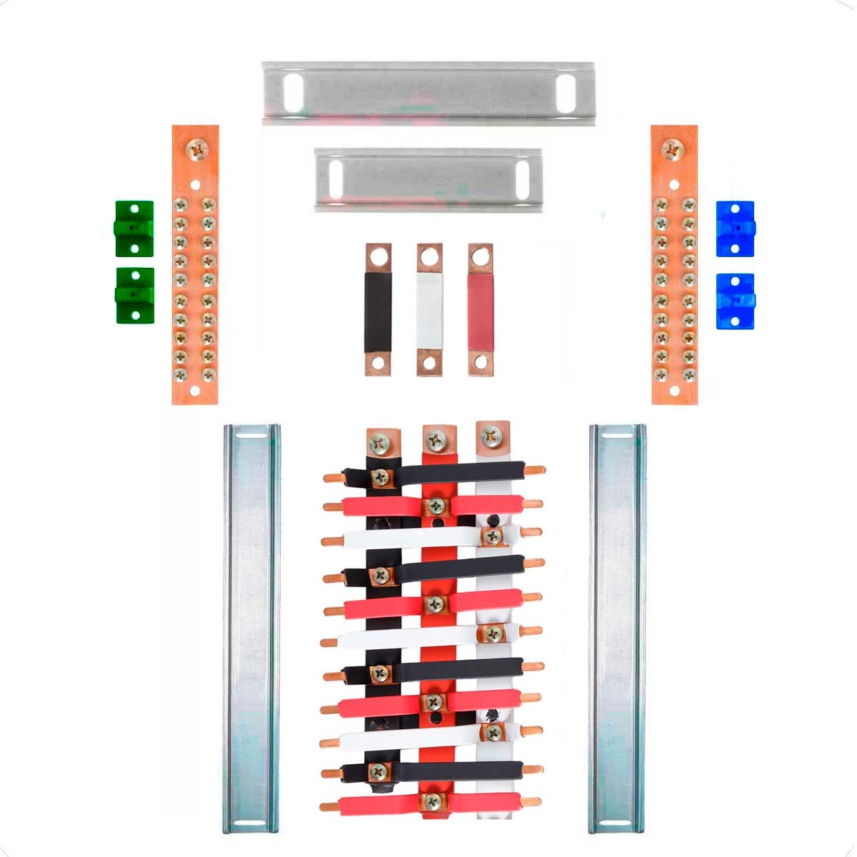Kit Barramento Trifásico Isolado 150a Para 22 Circuitos Com Placa De Policarbonato