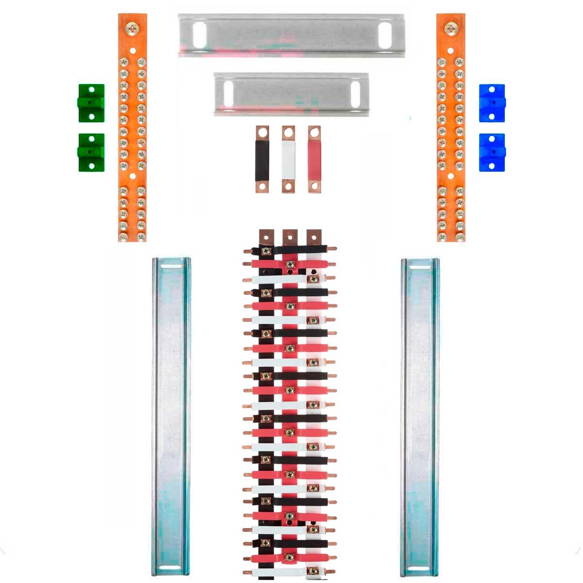 Kit Barramento Trifásico Isolado 150a Para 48 Circuitos Com Placa De Policarbonato