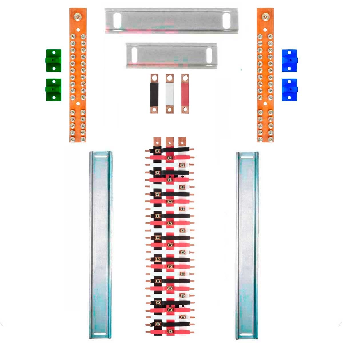 Kit Barramento Trifásico Isolado 150a Para 52 Circuitos Com Placa De Policarbonato