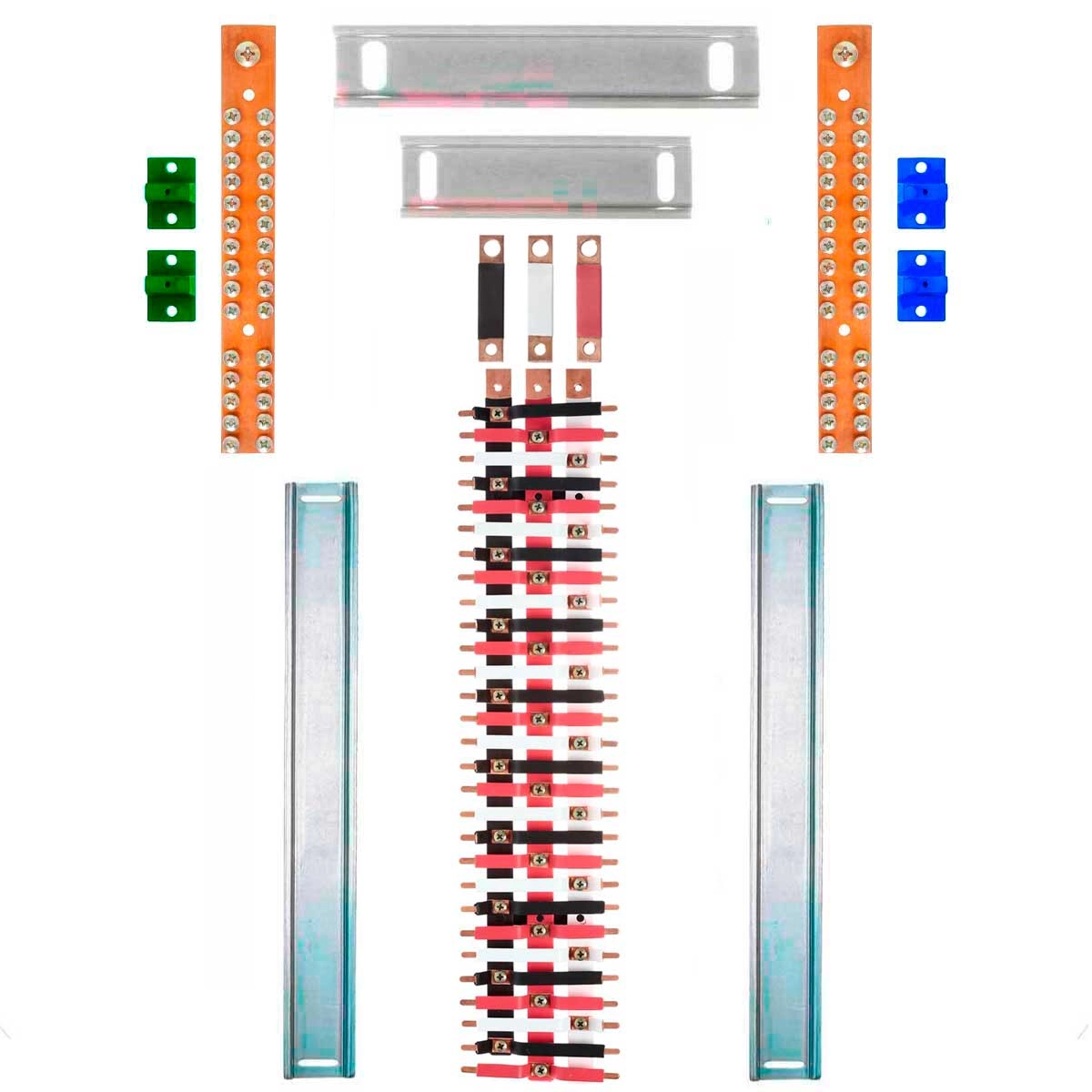 Kit Barramento Trifásico Isolado 150a Para 58 Circuitos Com Placa De Policarbonato