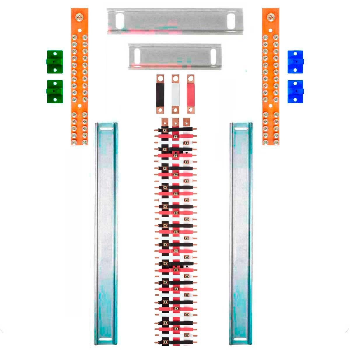 Kit Barramento Trifásico Isolado 150a Para 68 Circuitos Com Placa De Policarbonato