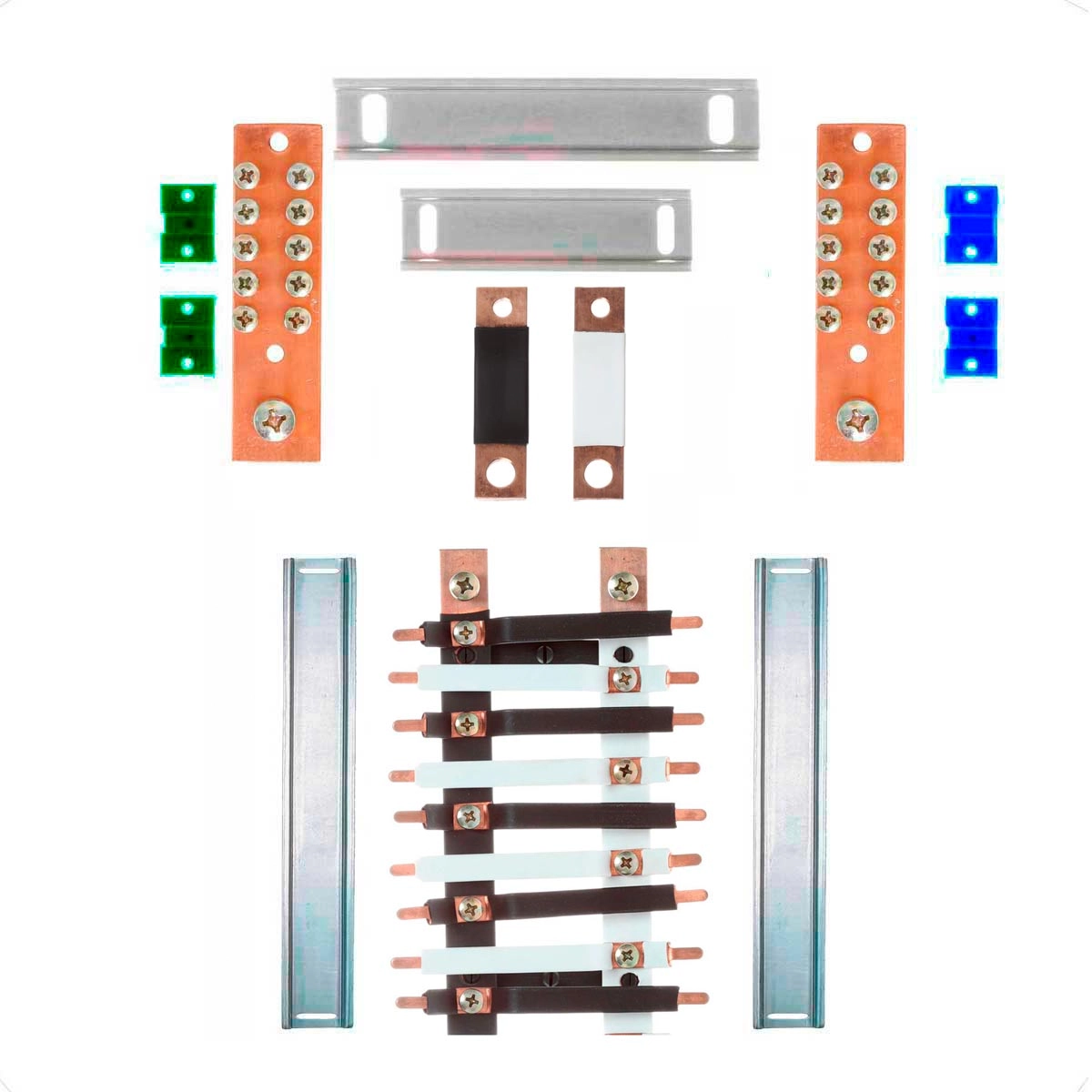 Kit Barramento Bifásico Isolado 225a Para 18 Circuitos Com Placa De Policarbonato