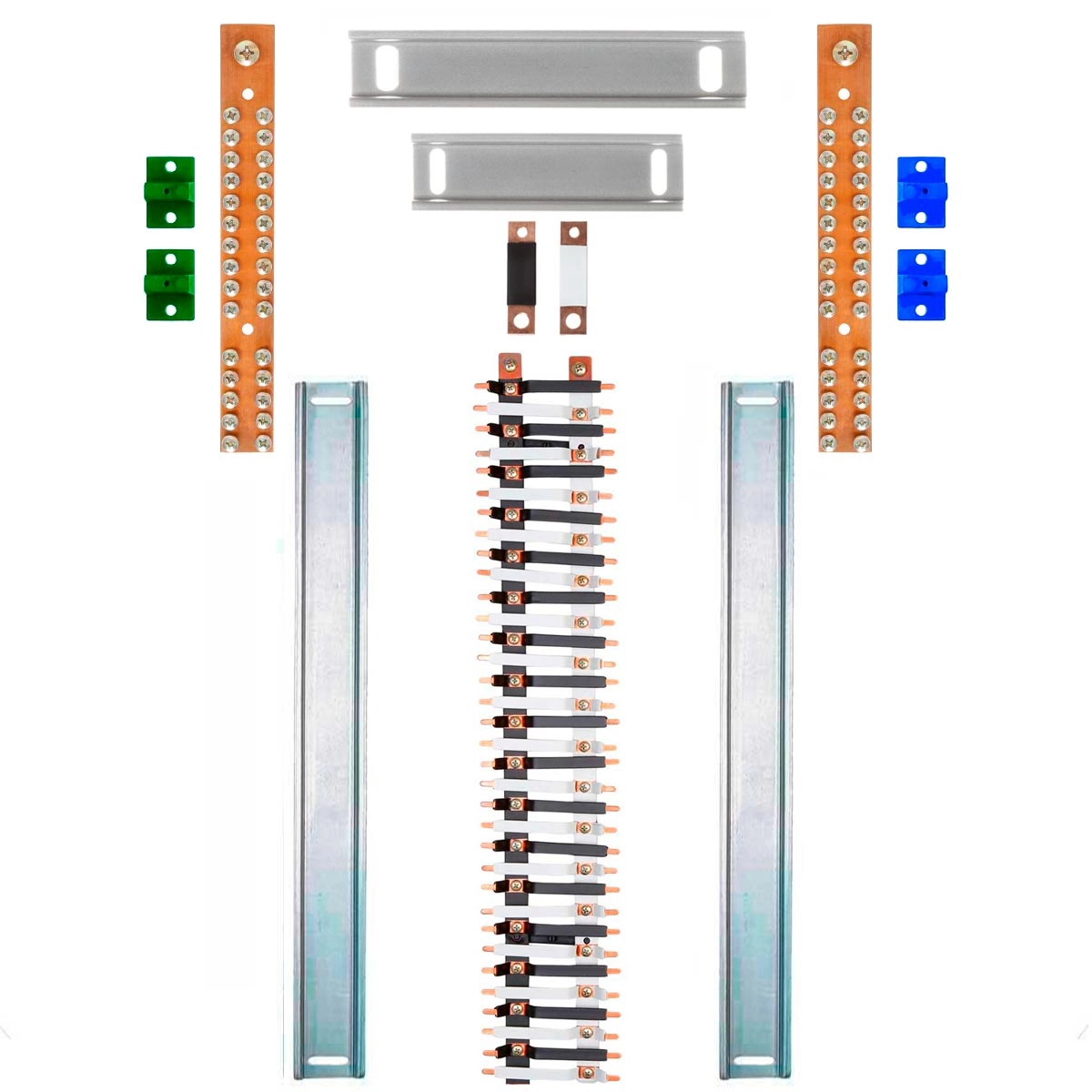 Kit Barramento Bifásico Isolado 225a Para 68 Circuitos Com Placa De Policarbonato