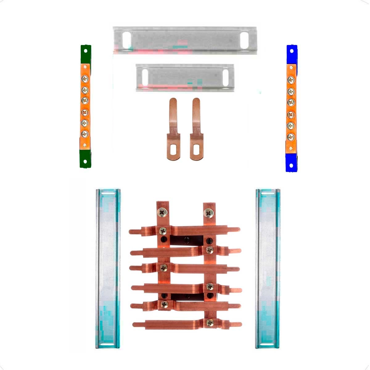 Kit Barramento Bifásico 80a Para 12 Circuitos Com Placa De Policarbonato