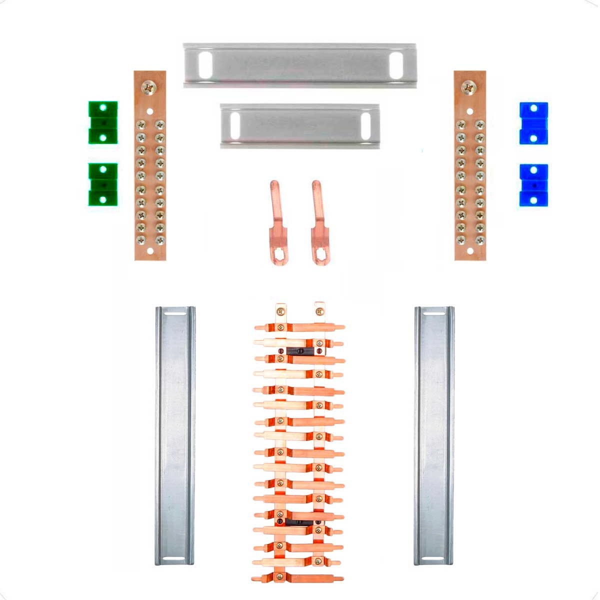 Kit Barramento Bifásico 80a Para 34 Circuitos Com Placa De Policarbonato