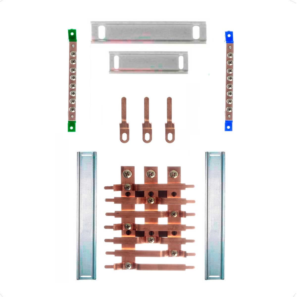 Kit Barramento Trifásico 80a Para 14 Circuitos Com Placa De Policarbonato