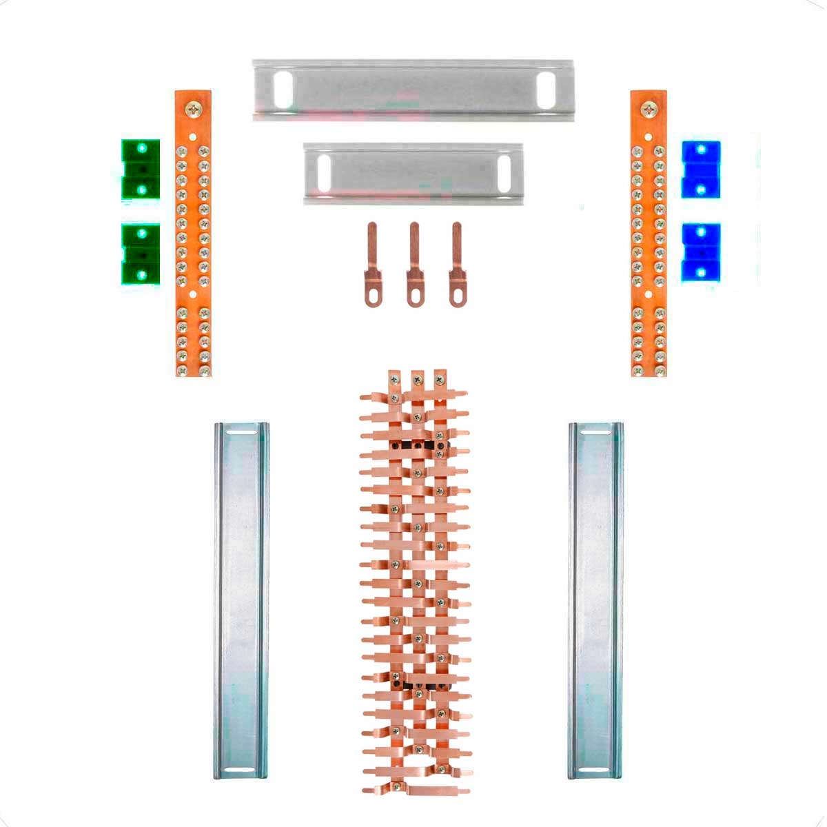 Kit Barramento Trifásico 80a Para 44 Circuitos Com Placa De Policarbonato