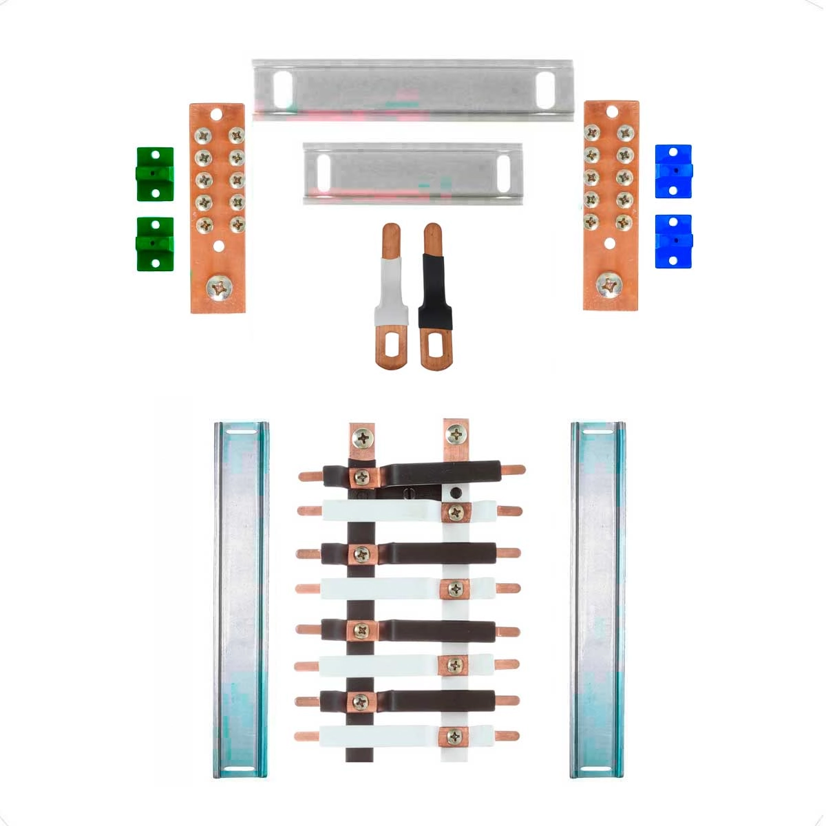 Kit Barramento Bifásico Isolado 80a Para 16 Circuitos Com Placa De Policarbonato