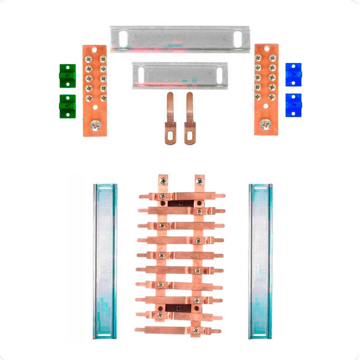 Kit Barramento Bifásico 80a Para 20 Circuitos Com Placa De Policarbonato