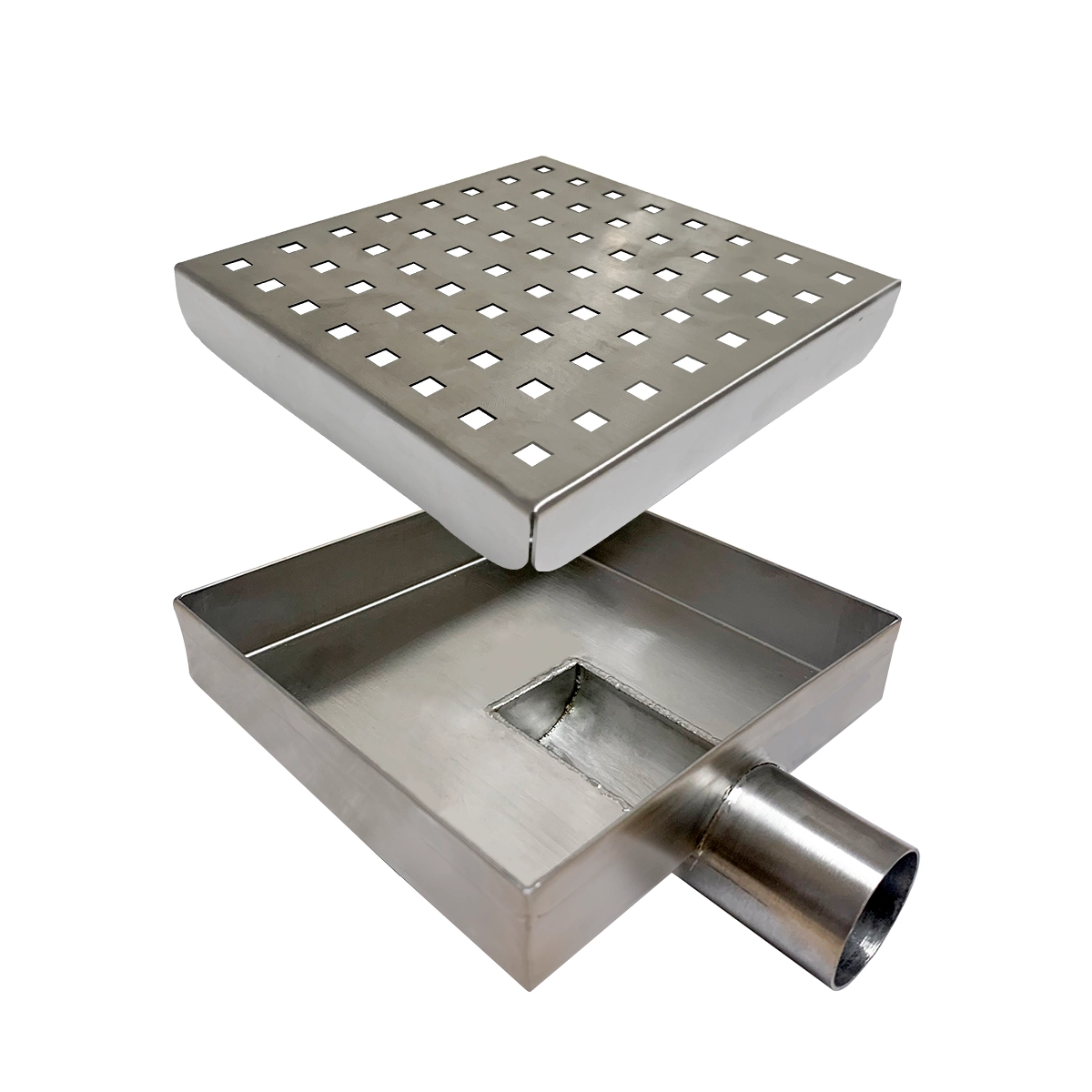 Ralo 10x10 Tampa Inox Perfurada sem Aba com Saída Horizontal 40mm