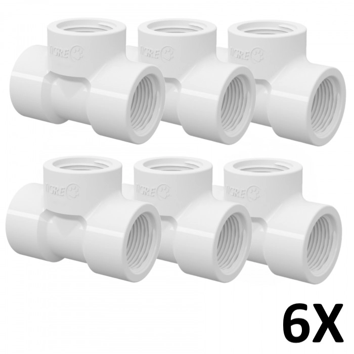 Kit 6 Tee Pvc Roscável 1" (32mm) Branco Tigre
