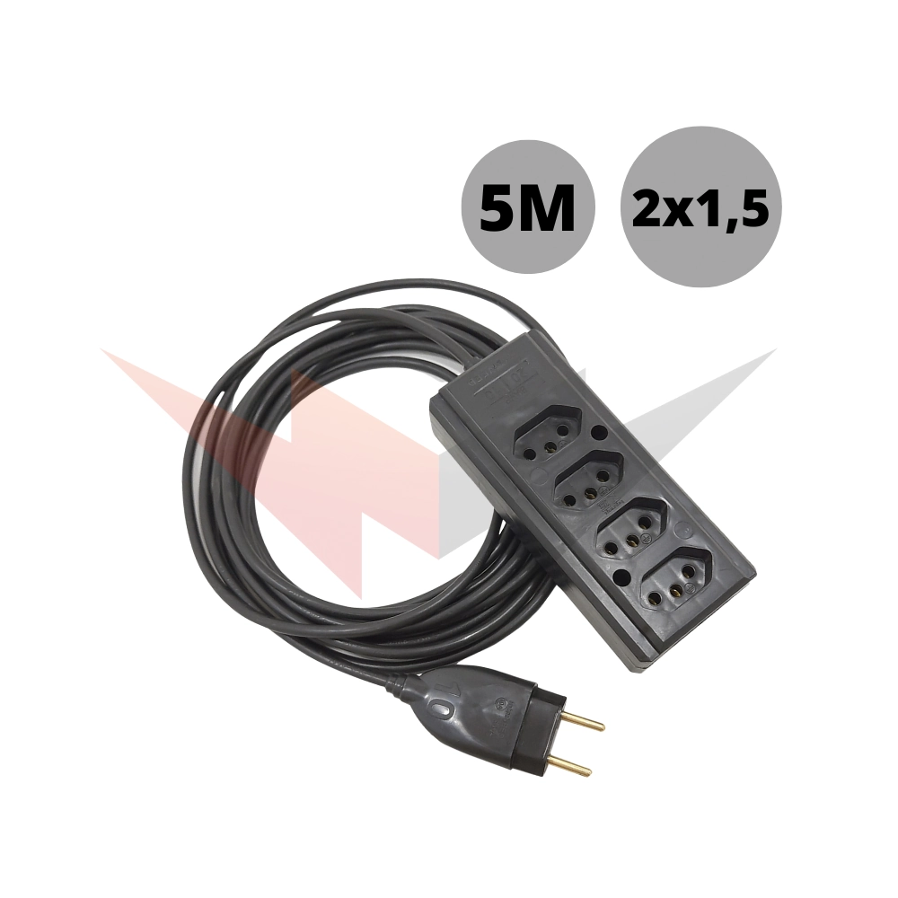 Extensão Quadrupla De Cozinha Cabo Pp 2x1,50mm Com 5 Metros