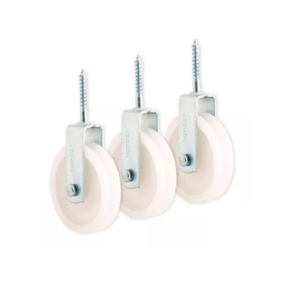 Kit 3 Roldana Branca Plástica Com Parafuso 6cm