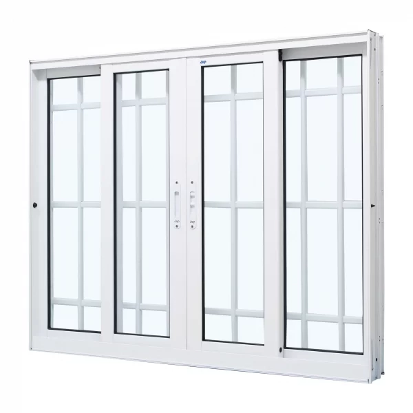 Janela De Correr Alumínio Branco 120x150x12,2cm 4 Folhas Com Grade Perfecta Max Jap