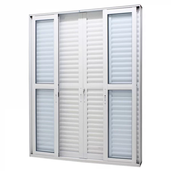 Porta Balcão Alumínio Branco 215x200x13,1cm 6 Folhas Com Fechadura Perfecta Max Jap