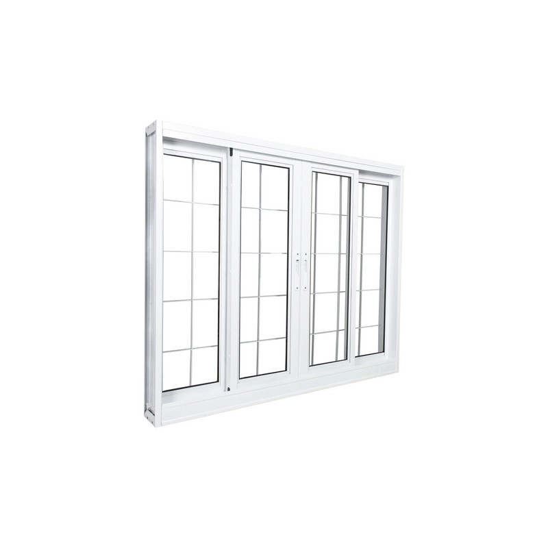 Janela De Correr Em Aço Branco 100x120x12 Cm 4 Folhas Grade Quadriculada Ideal Crv