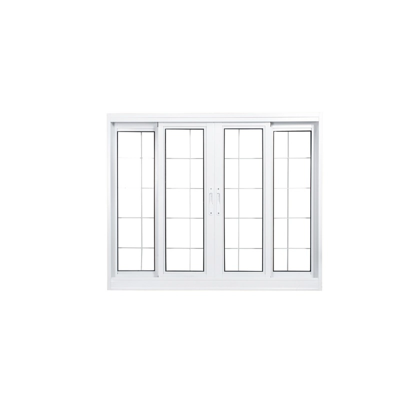 Janela De Correr Em Aço Branco 100x200x12 Cm 4 Folhas Grade Quadriculada Ideal Crv