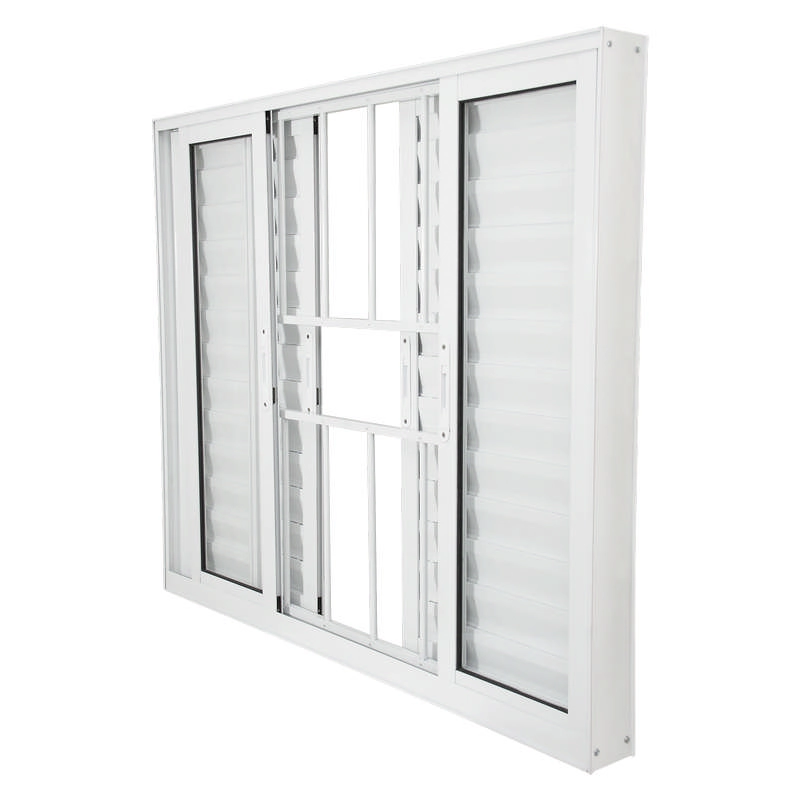 Janela Veneziana Em Alumínio Branco 100x120x10 Cm 6 Folhas Vl Com Grade Nobre Crv