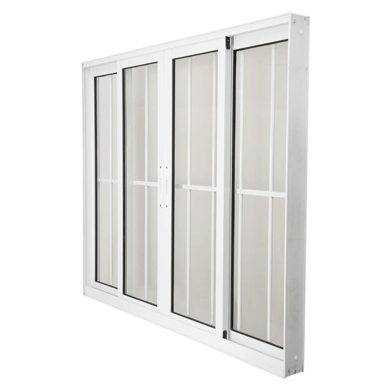 Janela De Correr Em Alumínio Branco 120x150x10 Cm 4 Folhas Com Grade Nobre Crv