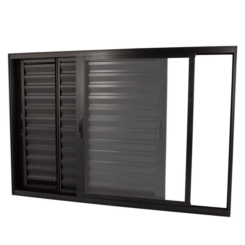 Janela Veneziana Em Alumínio Preto 100x150x10 Cm 3 Folhas Móveis Vl Nobre Crv