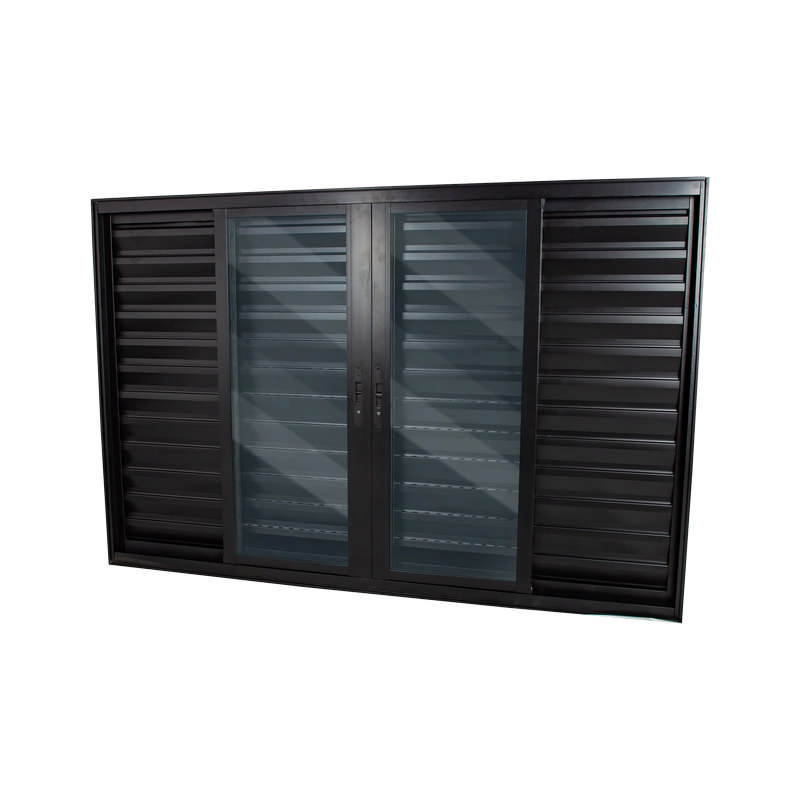 Janela Veneziana Em Alumínio Preto 100x200x10 Cm 6 Folhas Vl Sem Grade Nobre Crv