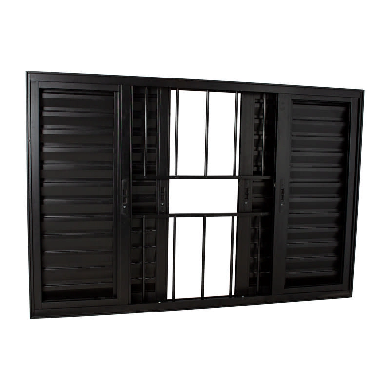 Janela Veneziana Em Alumínio Preto 100x150x10 Cm 6 Folhas Com Gradre Nobre Crv