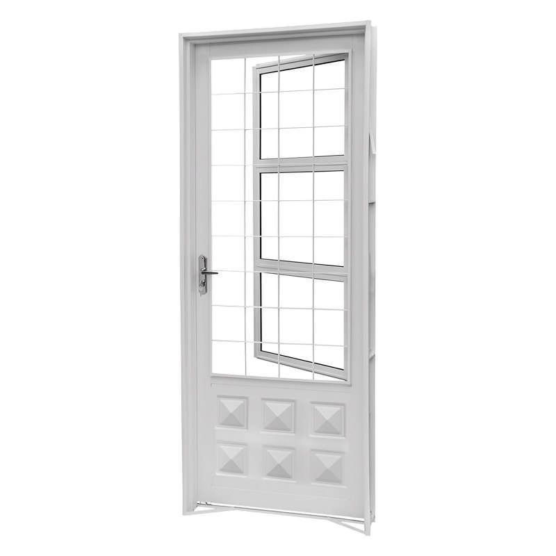 Porta De Giro Em Aço Branco 215x84x6 Cm Grade Quadriculada Esquerda Ideal Crv