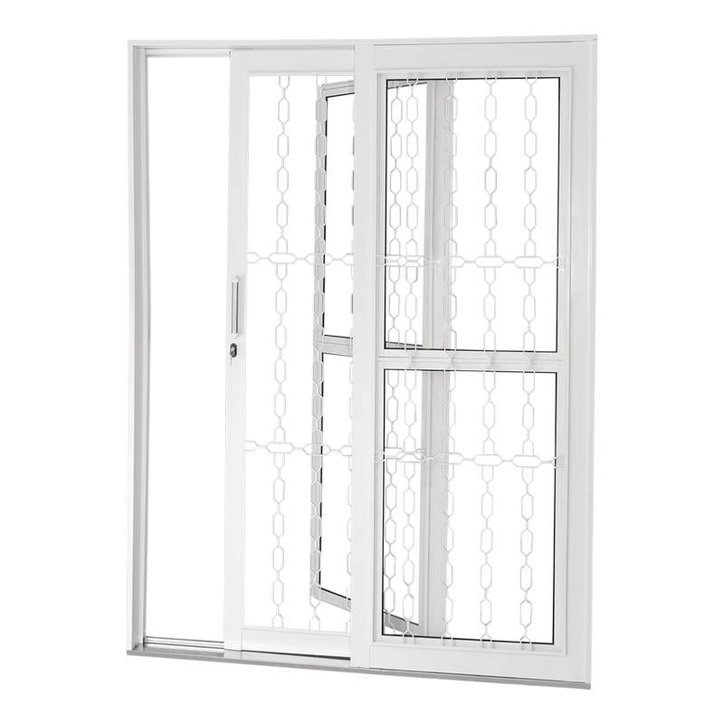 Porta De Correr Em Aço Branco 215x160x14 Cm 2 Folhas Vl Grade Elo Direita Ideal Crv