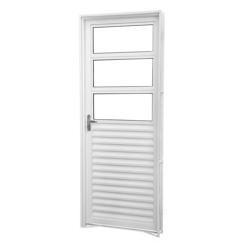 Porta De Giro Em Aço Branco 3 Vidros 215x84x6 Cm Direita Ideal Crv
