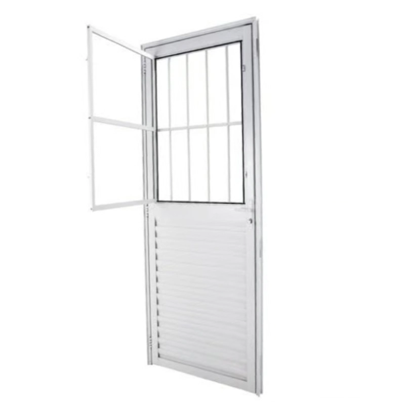 Porta De Giro Veneziana C/postigo Em Alumínio Branco 210x80x4 Cm Com Grade Direita Nobre Crv
