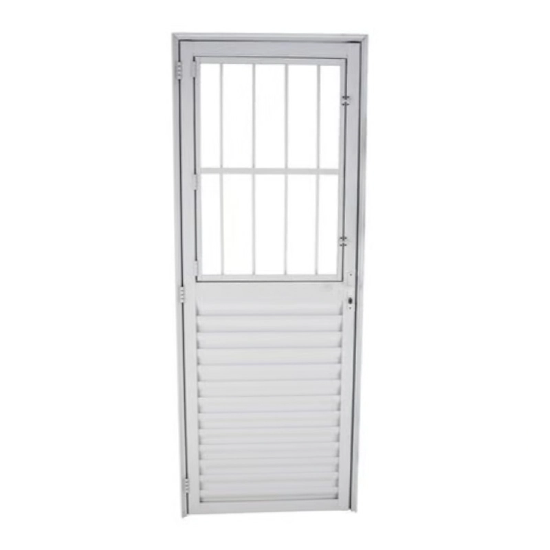 Porta De Giro Veneziana C/postigo Em Alumínio Branco 210x90x4 Cm Com Grade Direita Vmb Nobre Crv