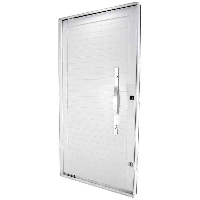 Porta Pivotante Em Alumínio Puxador Oval Branco 227x115x10 Cm Direita Nobre Crv