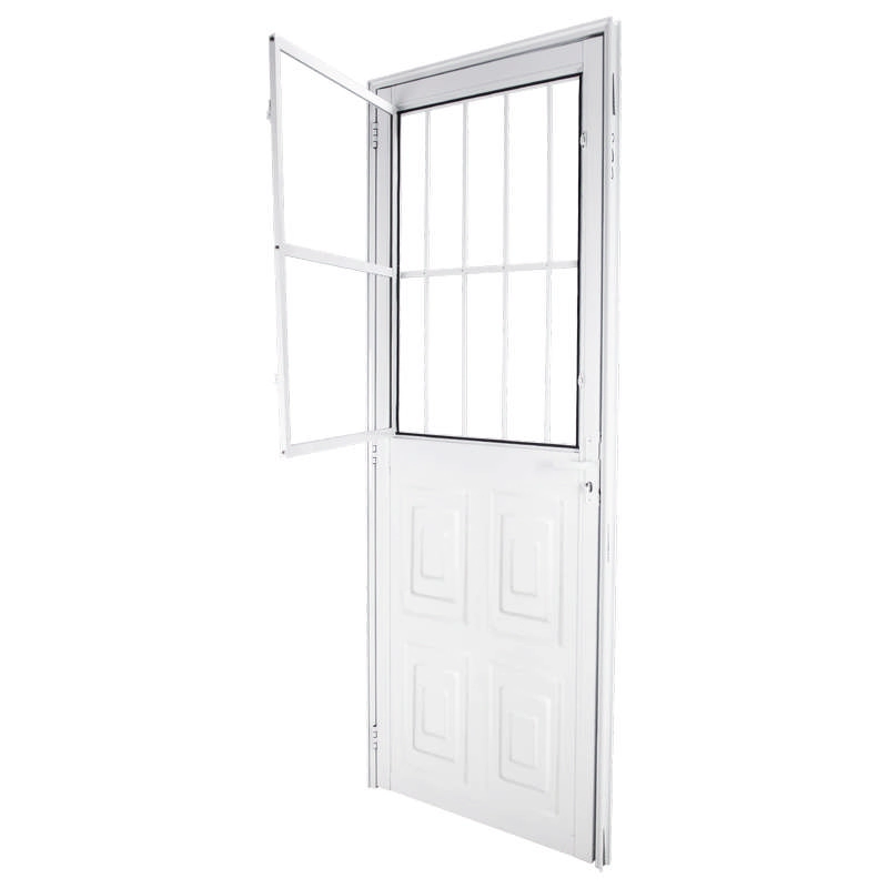 Porta De Giro Em Alumínio Branco 210x80x4 Cm Com Grade Esquerda Nobre Crv