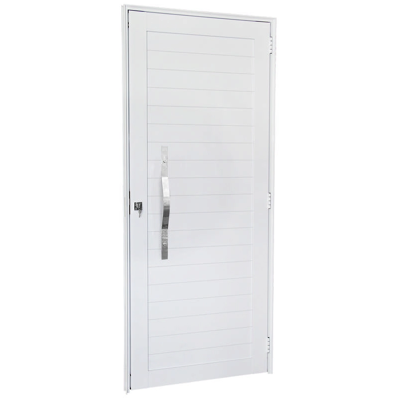 Porta De Giro Em Alumínio Lambri Branco Puxador Oval 215x90x4,5 Cm Esquerda Nobre Crv