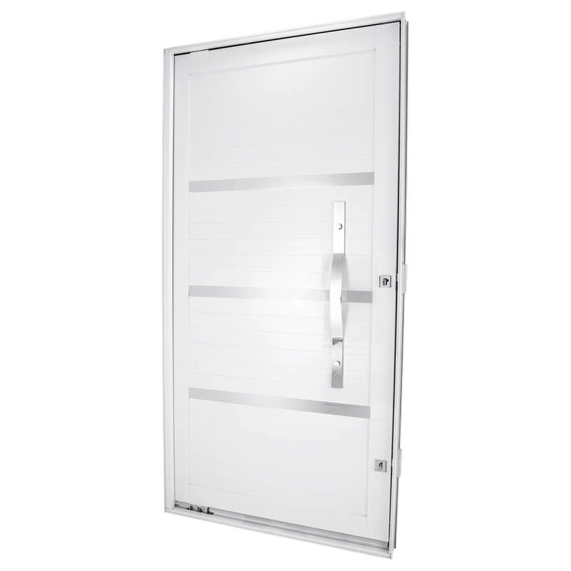 Porta Pivotante Puxador Oval Em Alumínio Branco 228x115x10 Cm Direita Nobre Crv