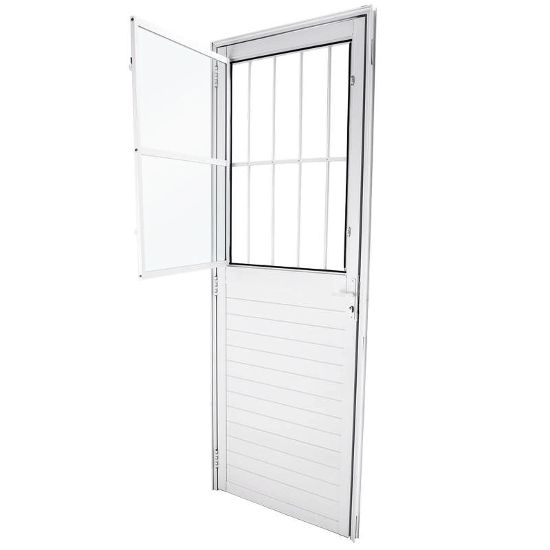 Porta De Giro Em Alumínio Lambri Branco 215x80x4 Cm Vmb Com Grade Esquerda Nobre Crv