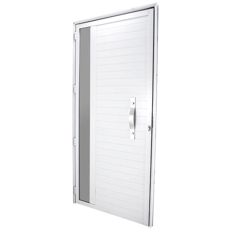 Porta De Giro Em Alumínio Lambri Branco C/ Visor 215x100x4 Cm Direita Nobre Crv