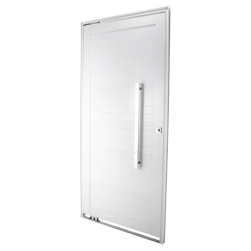 Porta Pivotante Lambri Puxador Reto Em Alumínio Branco 215x100x4 Cm Direita Nobre Crv
