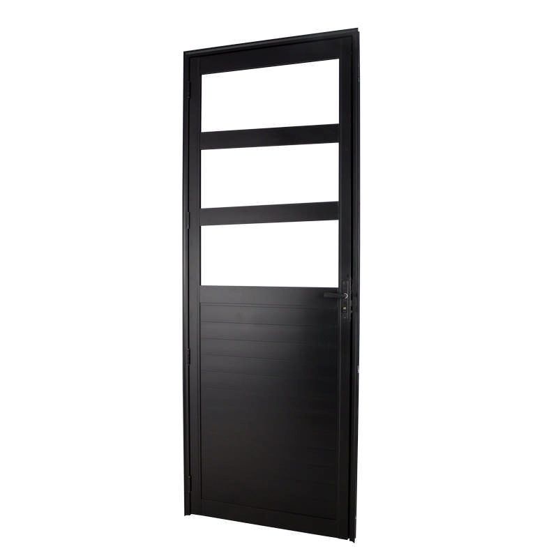 Porta De Giro Em Alumínio Preto Lambri 3 Vidros 215x80x4 Cm Direita Nobre Crv