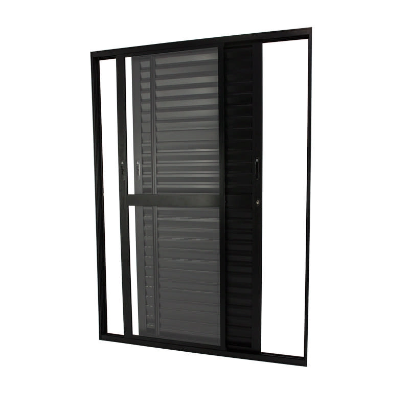 Porta Balcão Em Alumínio Preto 210x150x10 Cm 3 Folhas Móveis Nobre Crv