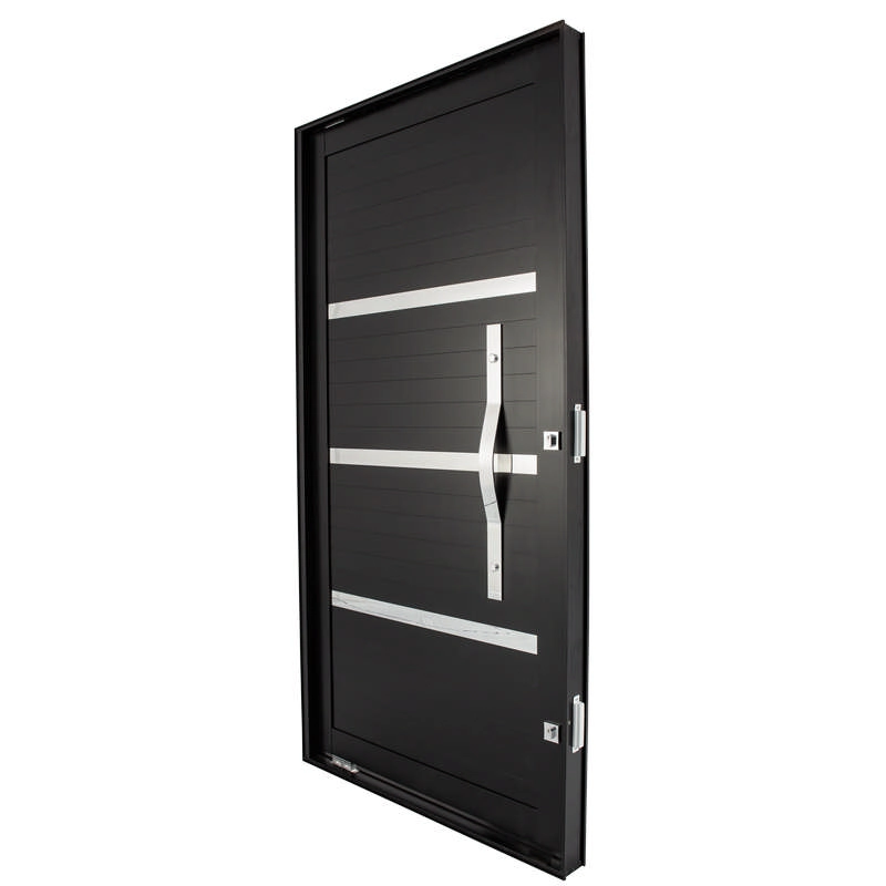 Porta Pivotante Puxador Oval Em Alumínio Preto 228x115x10 Cm Direita Nobre Crv
