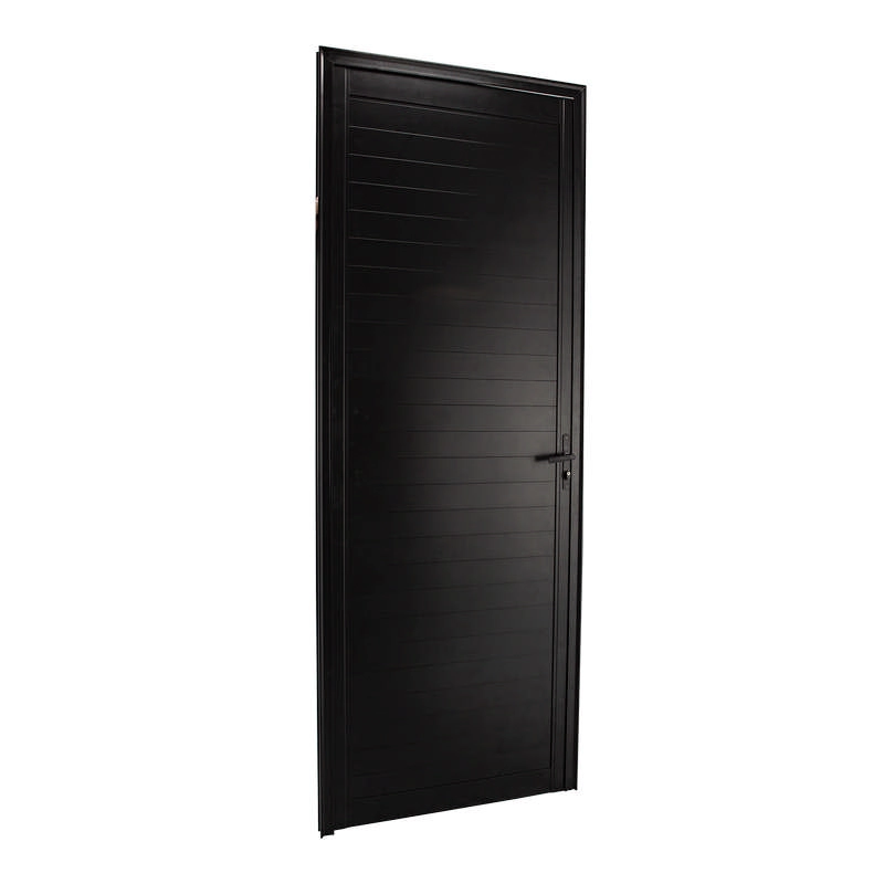 Porta De Giro Em Alumínio Lambri Preto 215x100x4 Cm Direita Nobre Crv