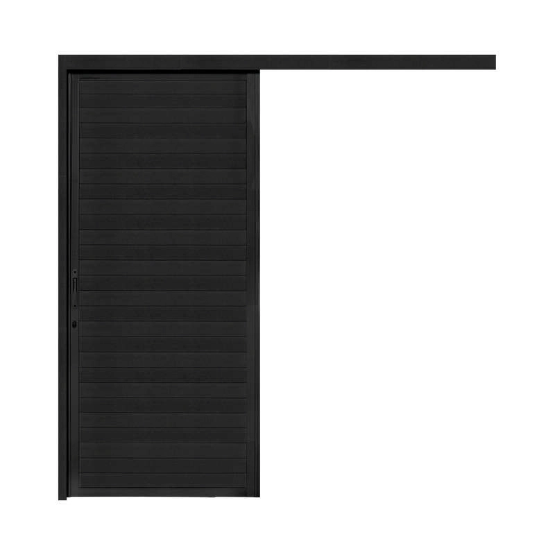 Porta De Correr Suspensa Lambri Em Alumínio Preto 210x80x8 Cm Nobre Crv