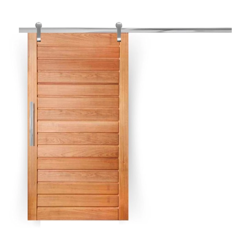 Porta De Correr Completa Ad01 Em Madeira Maciça Tauari Com Trilho De Aço Inox 72cm X 210cm