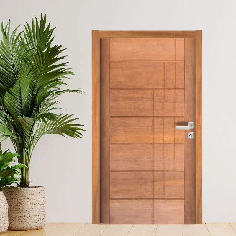 Porta Completa Bbb 03 Frisos Em Madeira Maciça Cedro Arana 72cm X 210cm