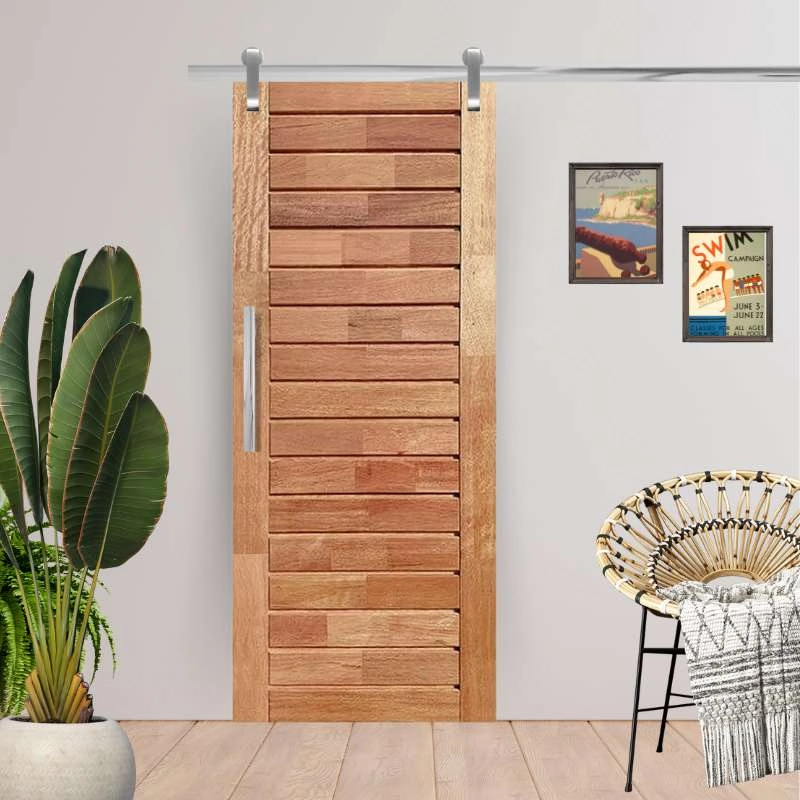 Porta De Correr Completa Comercial Em Madeira Maciça Cedro Arana 80cm X 210cm