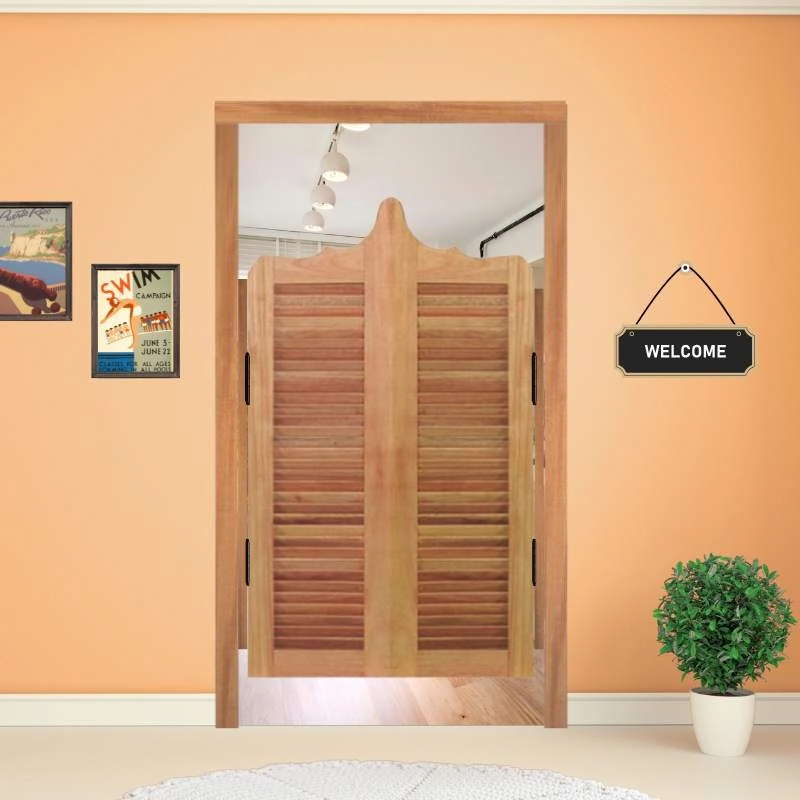 Porta Bang-bang Veneziana C/ Batente E Dobradiça Vai E Vem Aço Preto Madeira Maciça Cedro Arana 80cm X 130cm