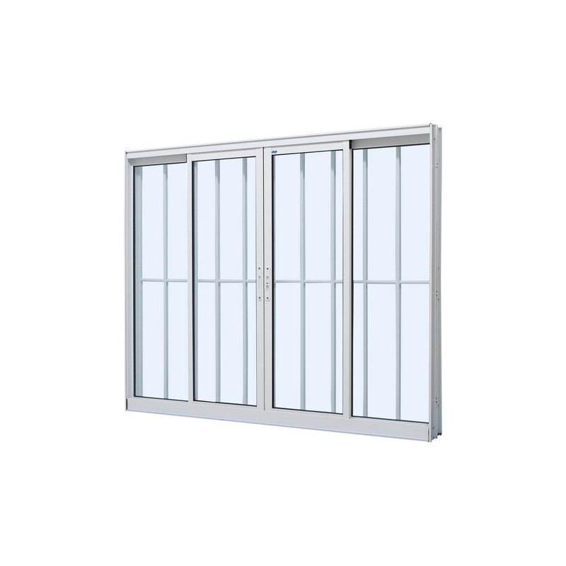 Janela De Correr Em Alumínio Branco Duraline Fix 100x150x10,2cm 4 Folhas Grade Jap