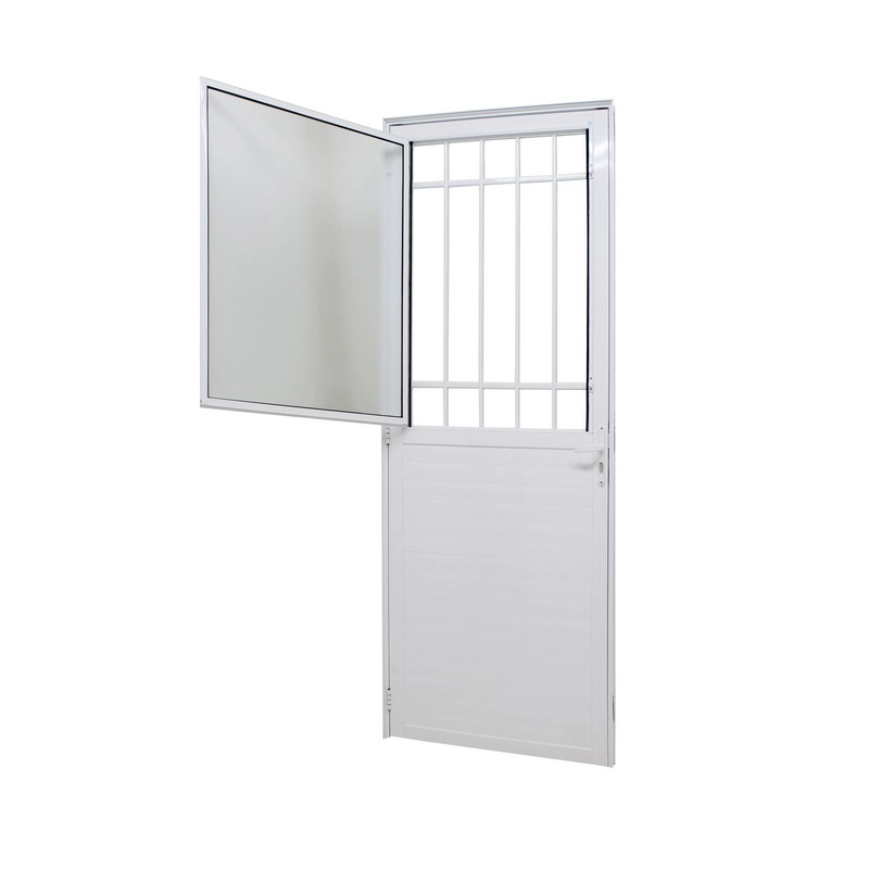 Porta De Giro Em Alumínio Branco Caribe Max 215x90x6cm Esquerda C/ Postigo Grade Jap